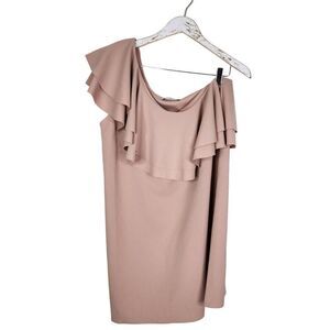 MANGO Dress Womens Medium Pink Villa Asymmetrical Ruffle‎ One Shoulder Dress
